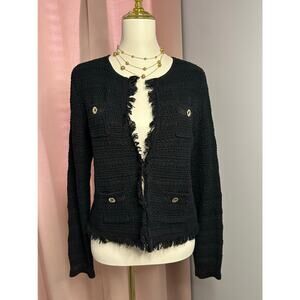 EUC Lilly Pulitzer Black Metallic Beckington Knit Cardigan Sz M Gold Buttons